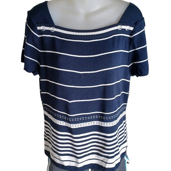 Christopher Banks Womens Striped Sweater Medium Blue White Button Accents - Picture 1 of 5